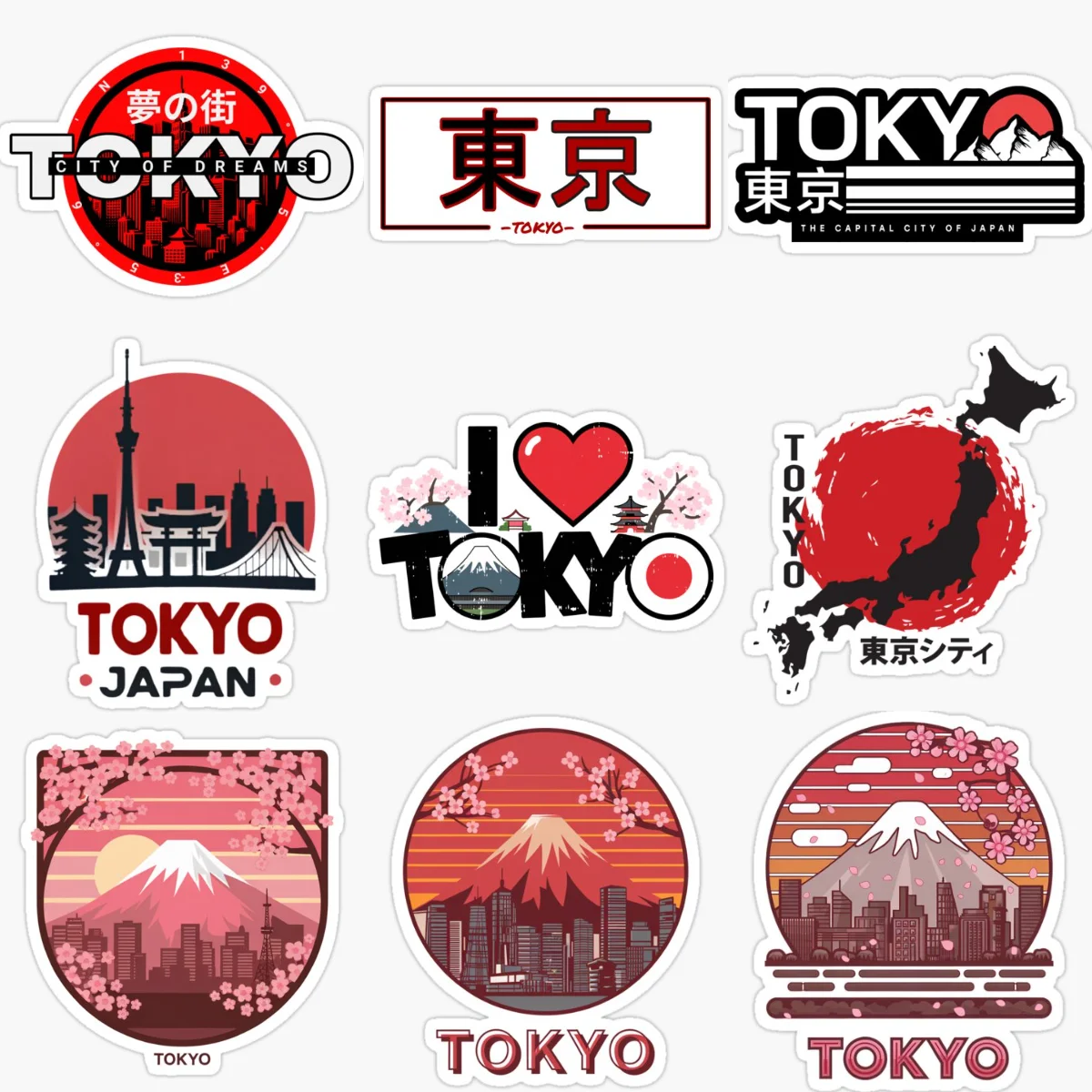 

Tokyo Japan Map Mount Fuji Cherry Blossoms Creative PVC Sticker for Decorate Car Truck Bicycle Window Wall Decal Accessories