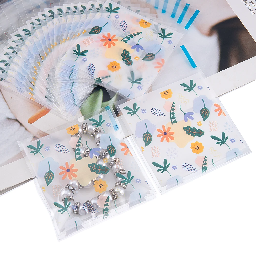 

100pcs/Lot INS flower Gift Packaging Self Adhesive Bags Candy Handmade Baking Bags Jewelry Accessories Display packaging Bag