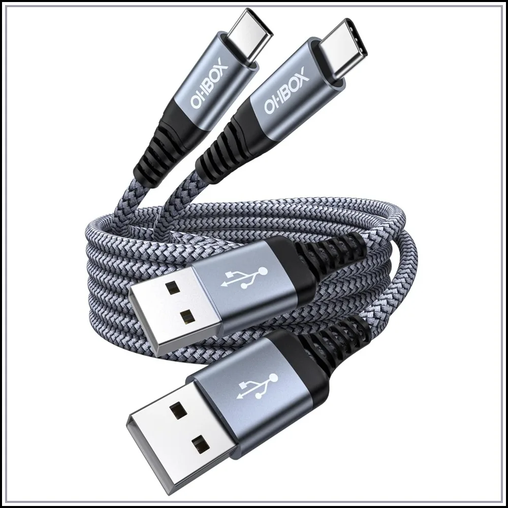 60W Fast Charging USB to USB C Cable 2 Pack 6FT, Durable Braided USB A to C Cord for iPhone 16/15/Pro Max, Samsung Galaxy S23, CarPlay