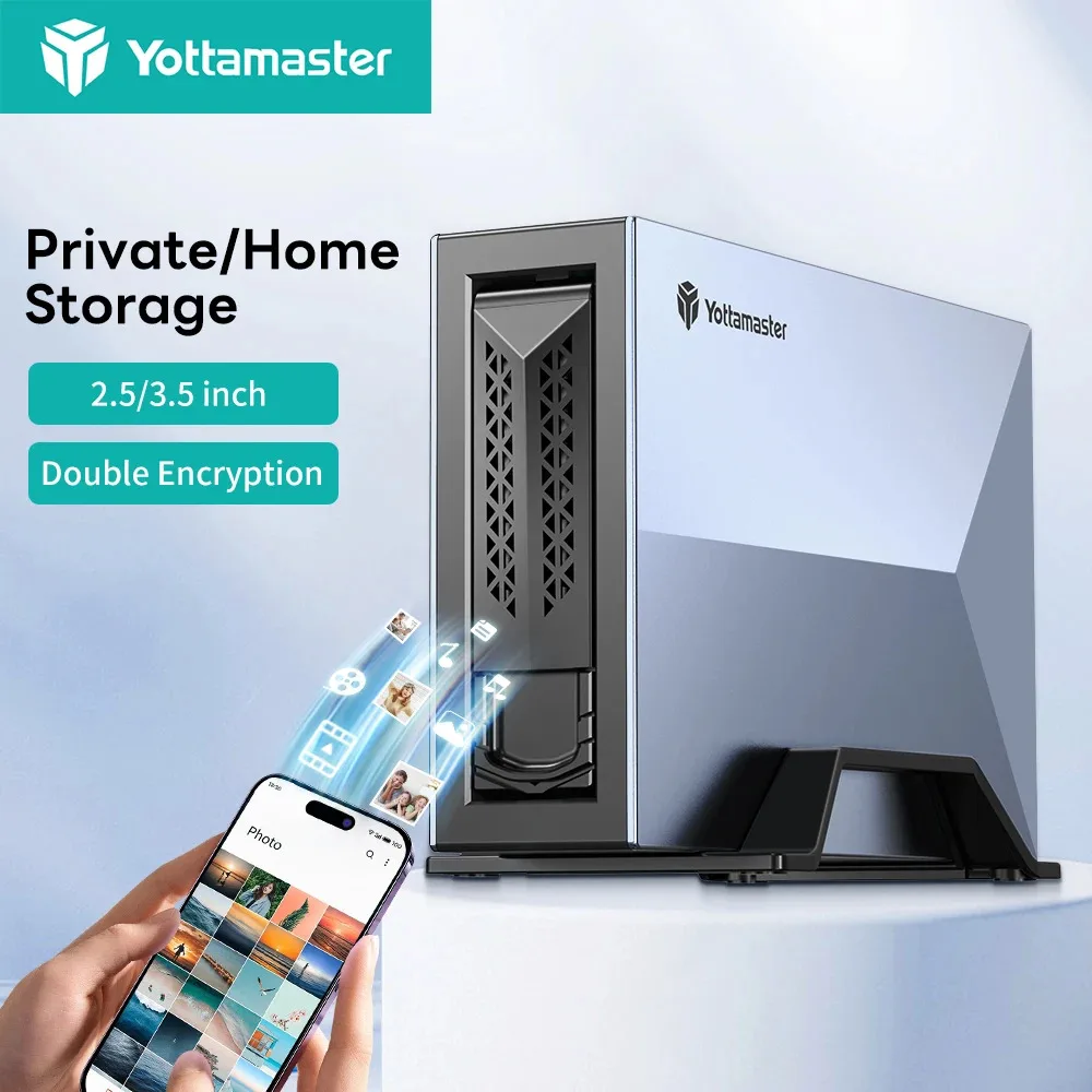 Yottamaster Nas Network Storage 2.5'' 3.5'' inch SATA SSD Enclosure Home Server Cloud Remote Access Share Data HD External Case