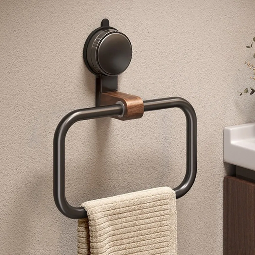 

Aluminum Alloy Walnut Wood Towel Holder No Drilling Medieval Style Suction Cup Towel Rack Wall-Mounted Moisture-proof