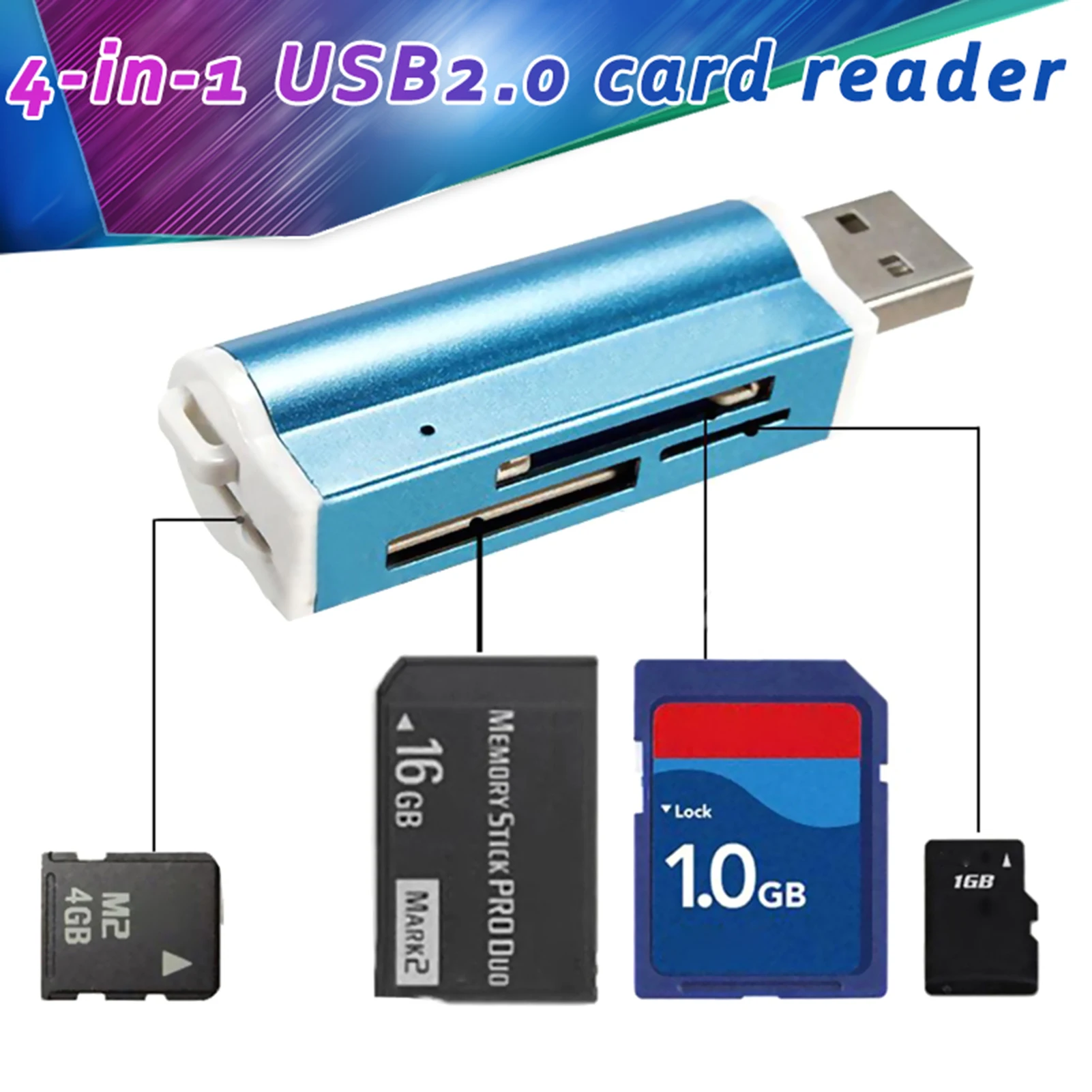 4-in-1 USB Card Reader Adapter Direct Reading Plug and Use Reader for PC Laptop Accessories