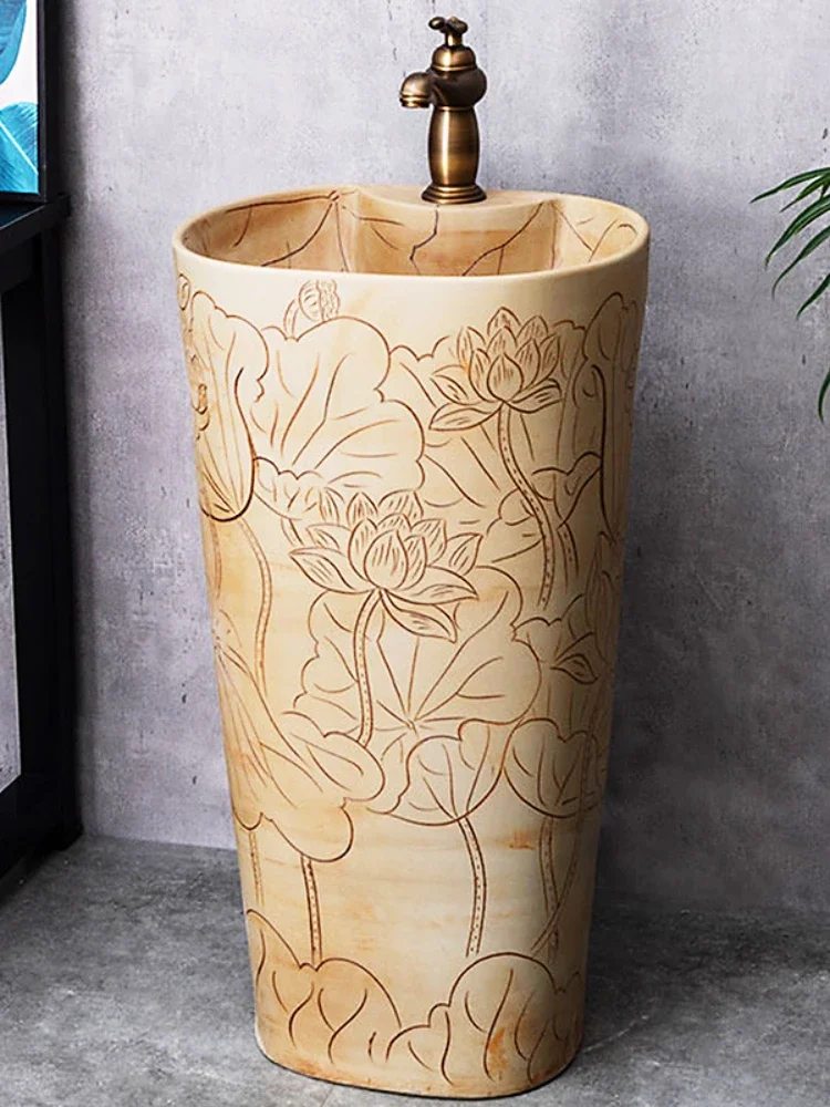 Pedestal Basin Wash Basin Floor-Type Integrated Ceramic Outdoor Retro Balcony Gargle Pool Household Column-Type Washbasin