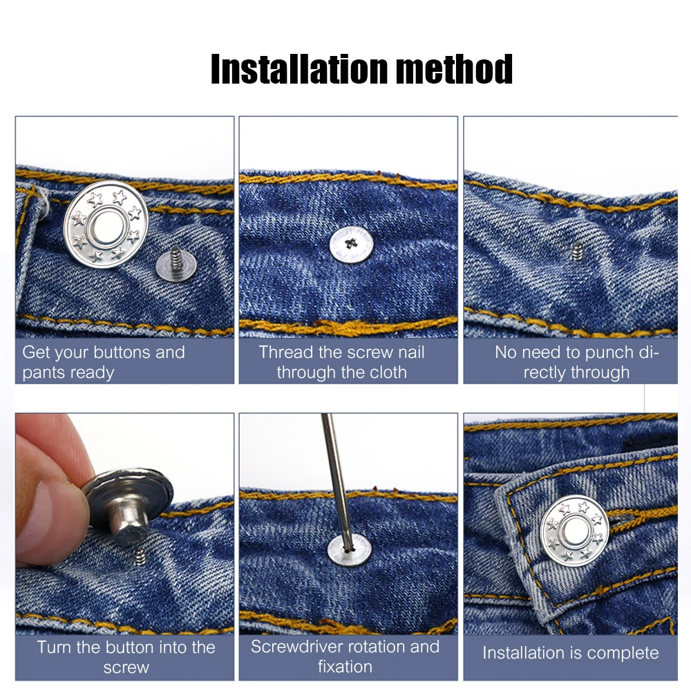 Alloy Jeans Buttons Sewing-Free Removable Adjustable Pants Waist Button Sewing Screw Repair Kits Jean Buttons Accessories