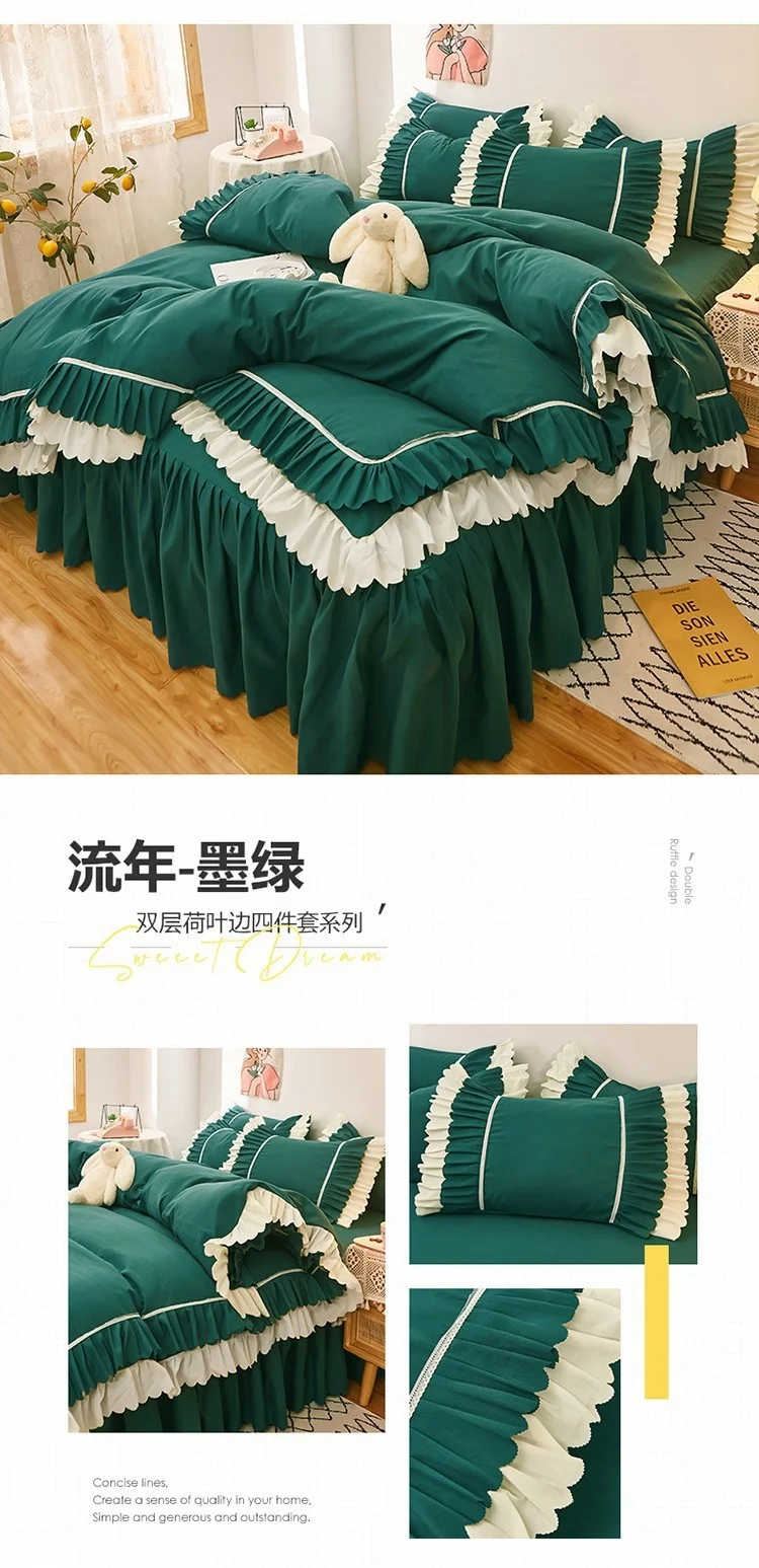 Rosa Spitze Rüschen Bettwäsche Set Luxus Bett Rock Blatt Tagesdecke Koreanische Bettbezug Mädchen Prinzessin Bettdecke Kissenbezüge – Detail 23