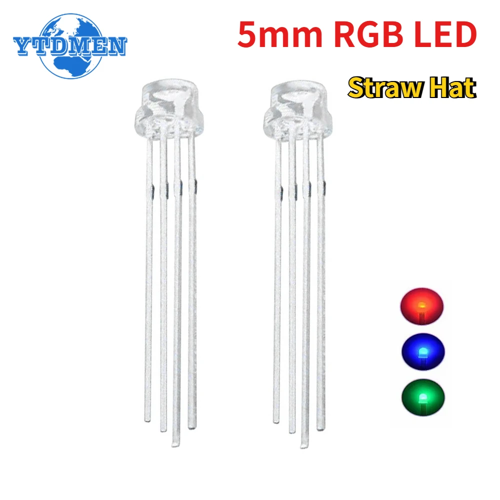 50PCS 5mm Full-color LED RGB Red/green/blue Common Cathode/Anode Four Feet Transparent Straw Hat LED Light Diode Kit