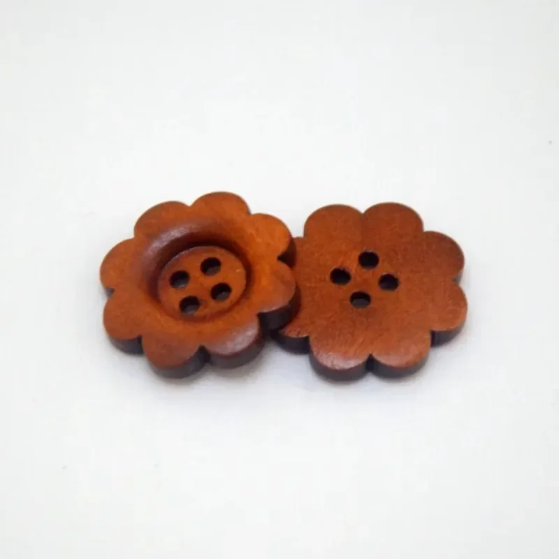 20pcs Wooden Button Lace Shape Flower Sewing Button 25mm 4 Hole DIY Decorations Brown for Decor Sewing Accessories Waterproofing