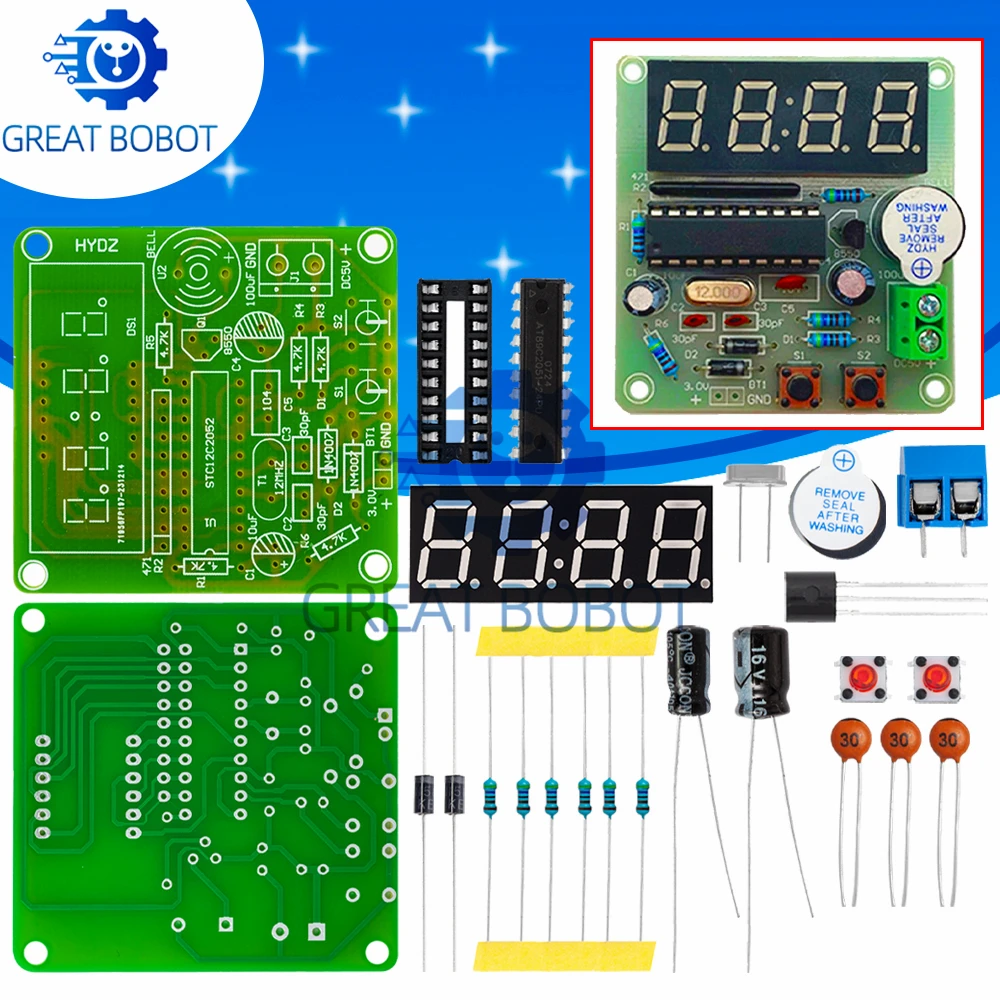 Image of DC 3,7 V-5,5 V at89c2051 digitale 4-Bit-elektronische Uhr elektronische Produktions suite DIY-Kit