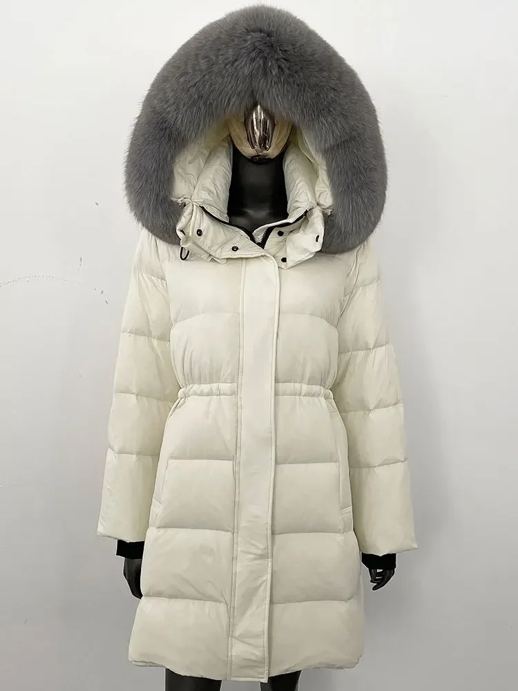 جديد أزياء المرأة الطبيعية الراكون الثعلب الفراء طوق ملابس خارجية عارضة الفراء الحقيقي سميكة معطف دافئ الشتاء سترة طويلة مقنعين