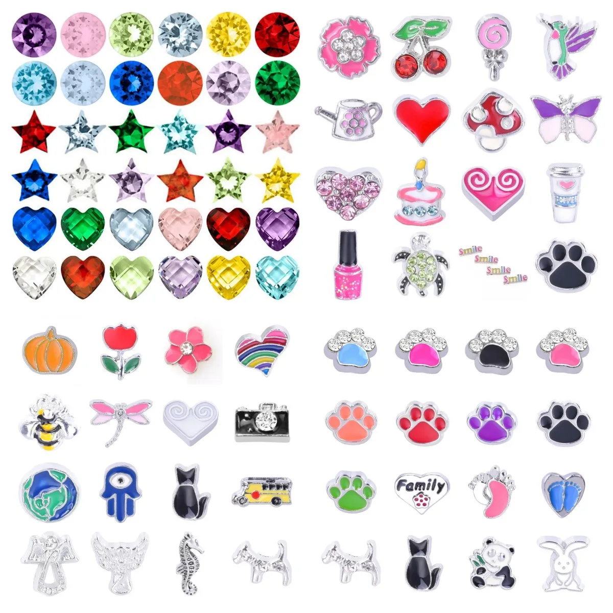 10-45Pcs/Lot Fashion Mini Heart Flower Fruit Animal Floating Charms for Living Memory Locket Fit Glass Relicario Locket Jewelry