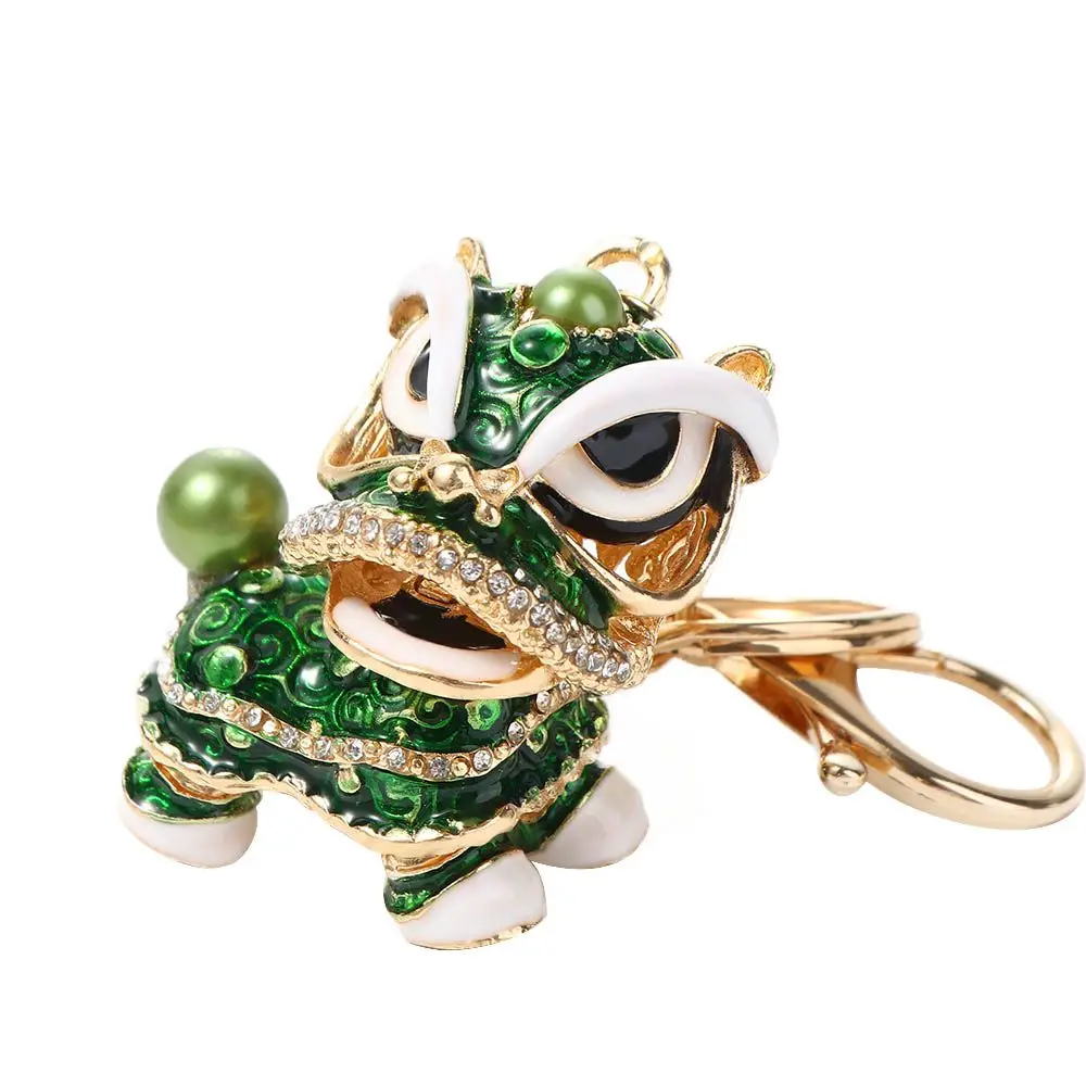 مفتاح حامل المهرجان الصيني التقليدي استدارة الرقص الأسد المفاتيح سيارة مفتاح سلسلة كريستال الرقص كيرينغ محفظة قلادة