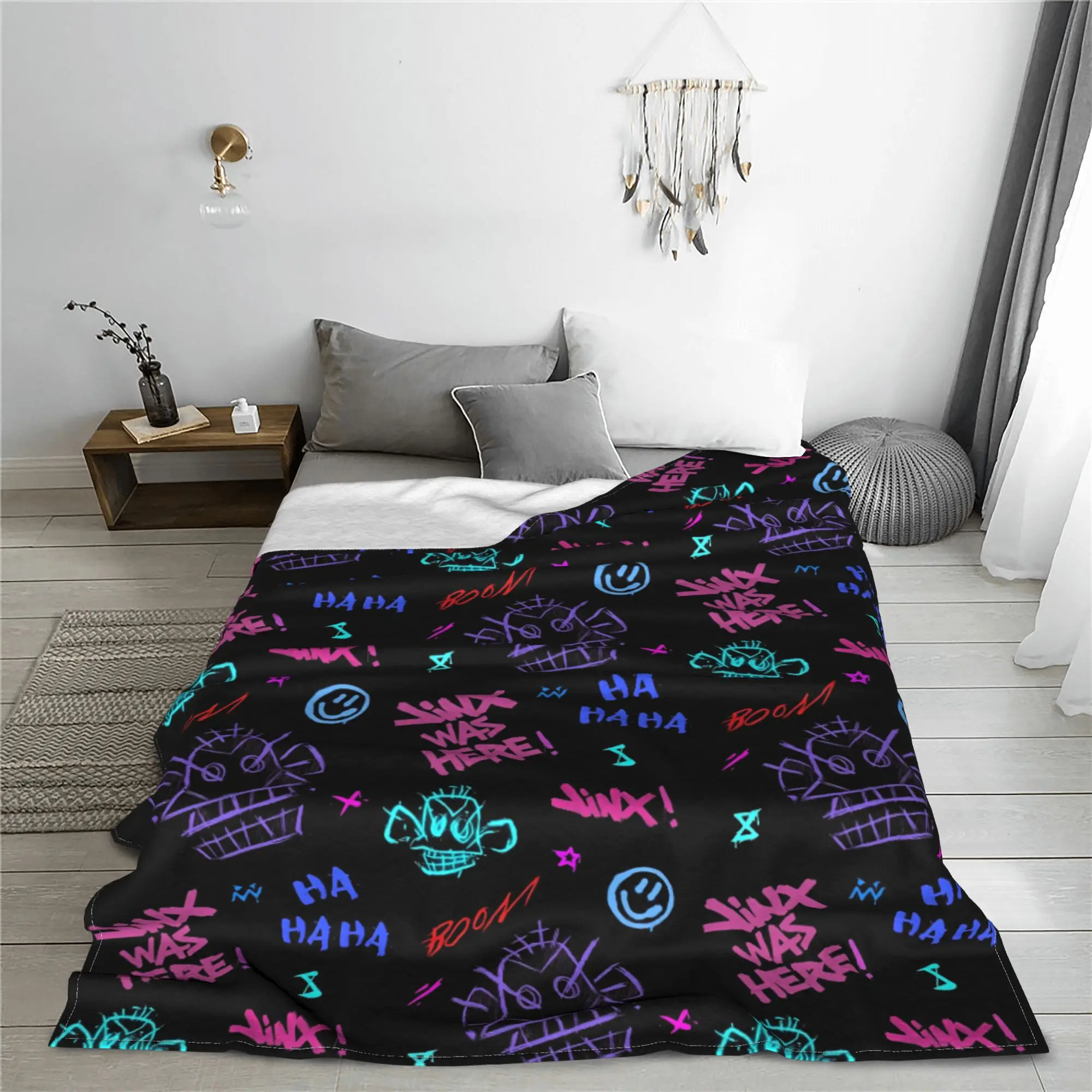 Arcane L-League Anime Legends  Blankets Flannel Spring Autumn Jinx Monkey Graffiti Breathable Soft Throw Blankets for Sofa Quilt