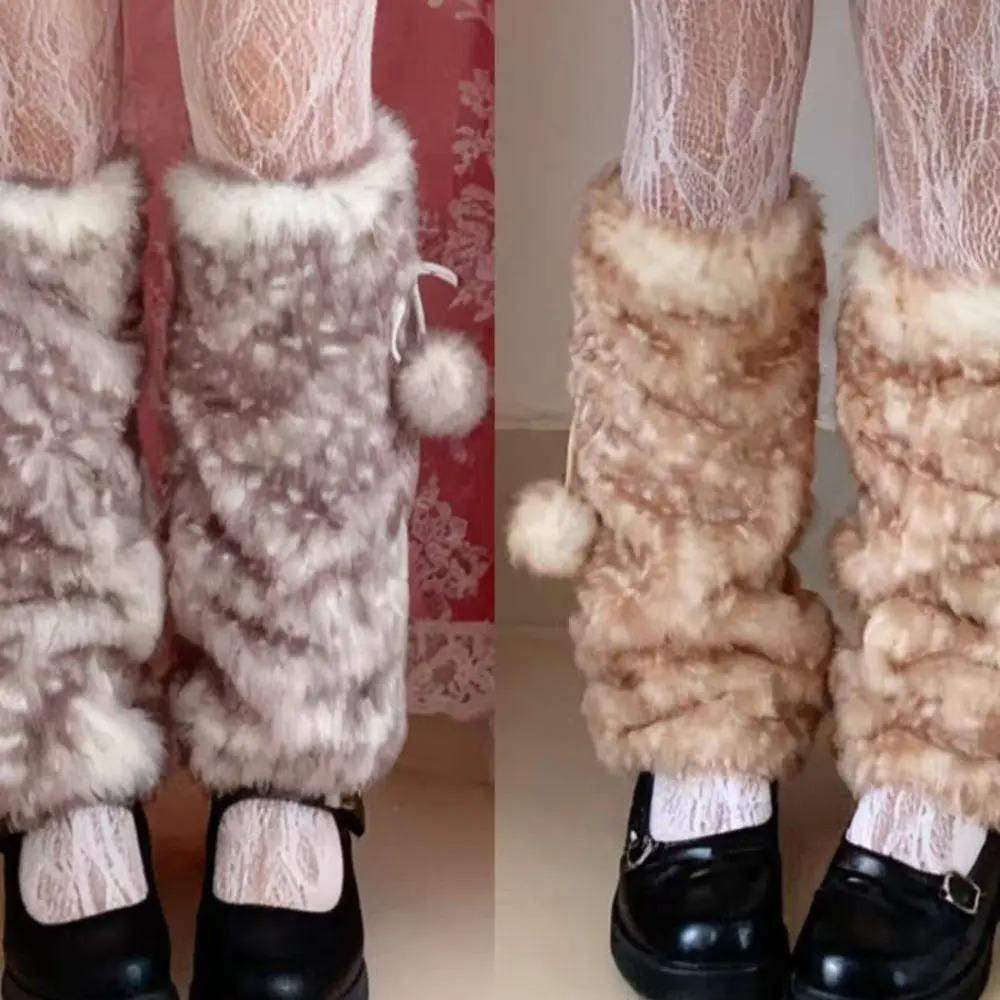 

Fashion Fawn Dot Winter Leg Warmers Y2k Foot Cover Furry Leg Warmers Fur Ball Lolita JK Plush Leg Coverings Spicy Girls