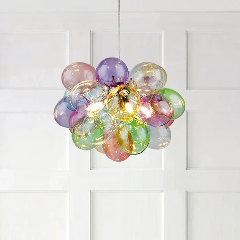 

Modern Colorful Bubble Hanging Chandelier Light FixtureGlass Ball Pendant Lamp For Living Room Bedroom Home Decor