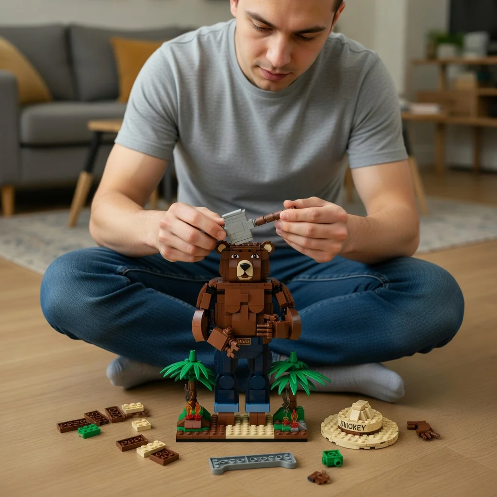 MOC Forest Guard Muscular Bear Building Blocks Shovel Ornament DIY Action Figure Bricks Model Adult Gift Home Decor - view 5