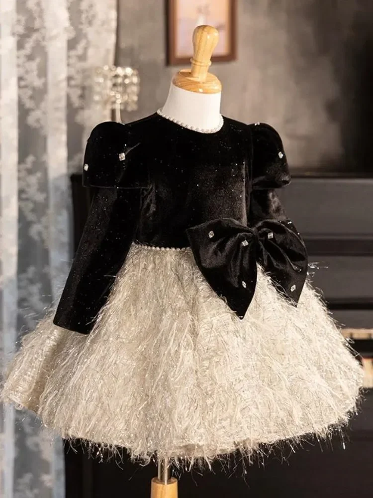 New Children\'s Evening Gown Host Piano Performance Wedding Birthday Party Flower Girl Dresses A4209 Vestidos Bridesmaid Dresses