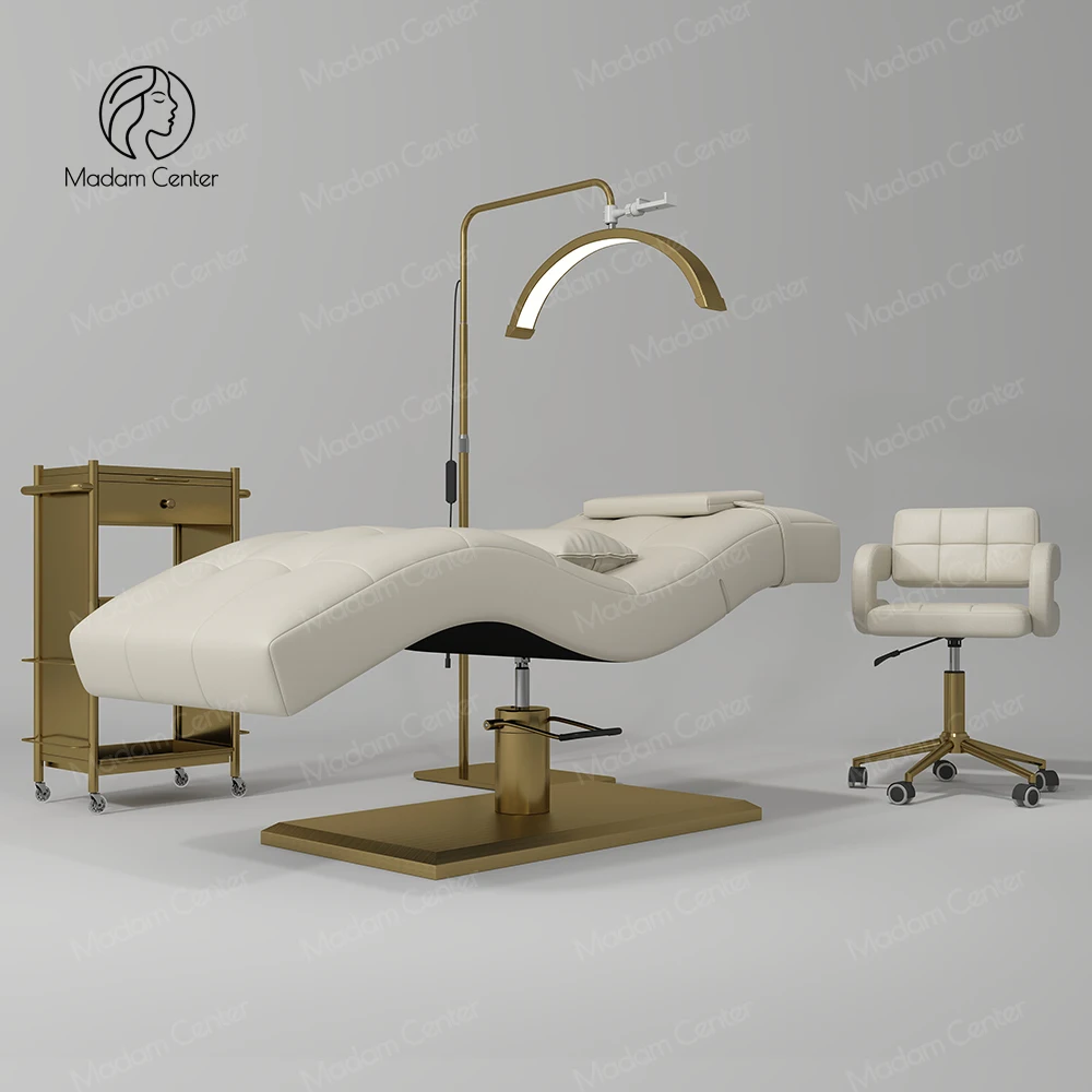 

Curved Beauty Spa Bed Recliner Lifting Foldable Reclining White Lash Extension Bed Aesthetic Stretcher Massage Table