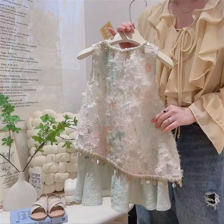 Vacation Style High-end Embroidered Sleeveless Fairy Dress, Summer Fashion Shell Hanging Decoration, Light Luxury Dress