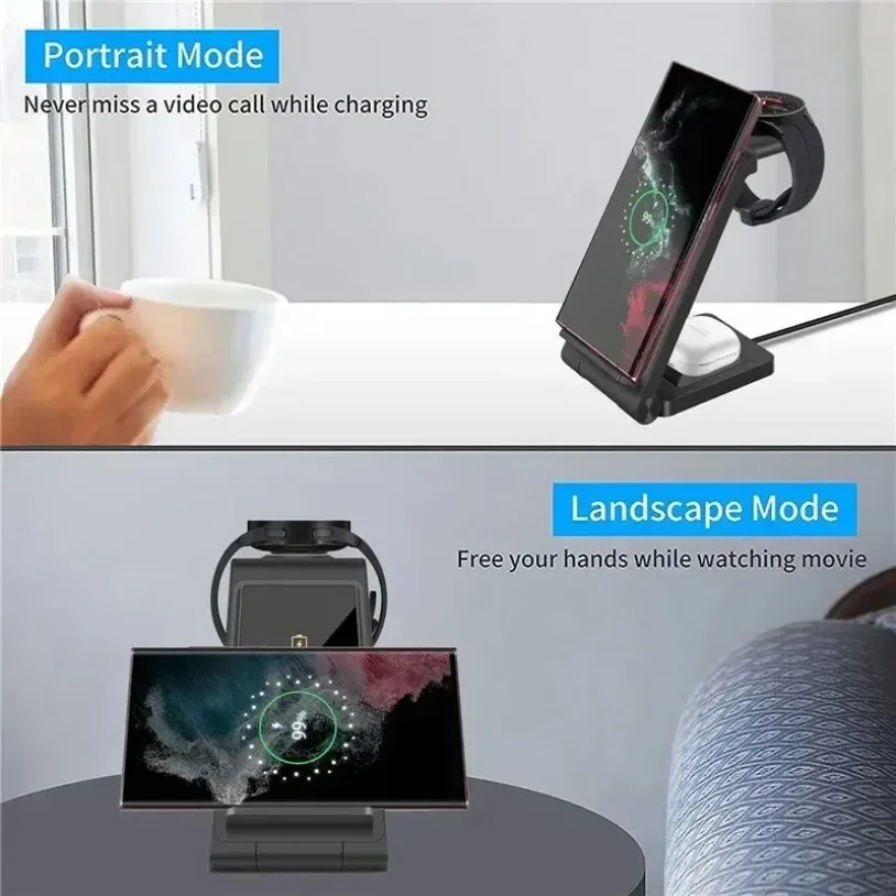 3 in 1 Wireless Charger Stand for Samsung S23 Ultra/S22/Note Z Flip Fold for Galaxy Watch 5 4 Active Buds Fast Charging Station view 5