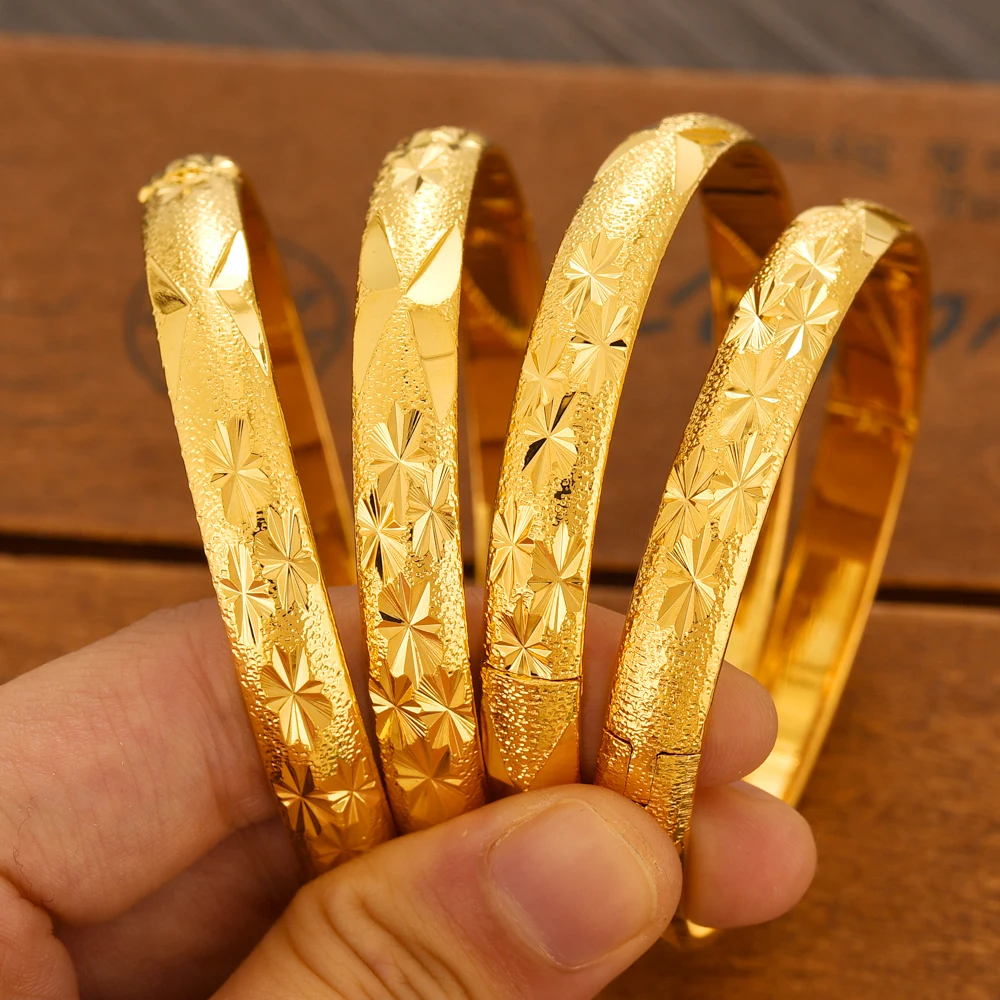 24K Gold Plated Dubai can open  Bangle for Women Middle East Gold Bangles Ethiopian Mesh Bracelets Wedding Jewelry African Gifts