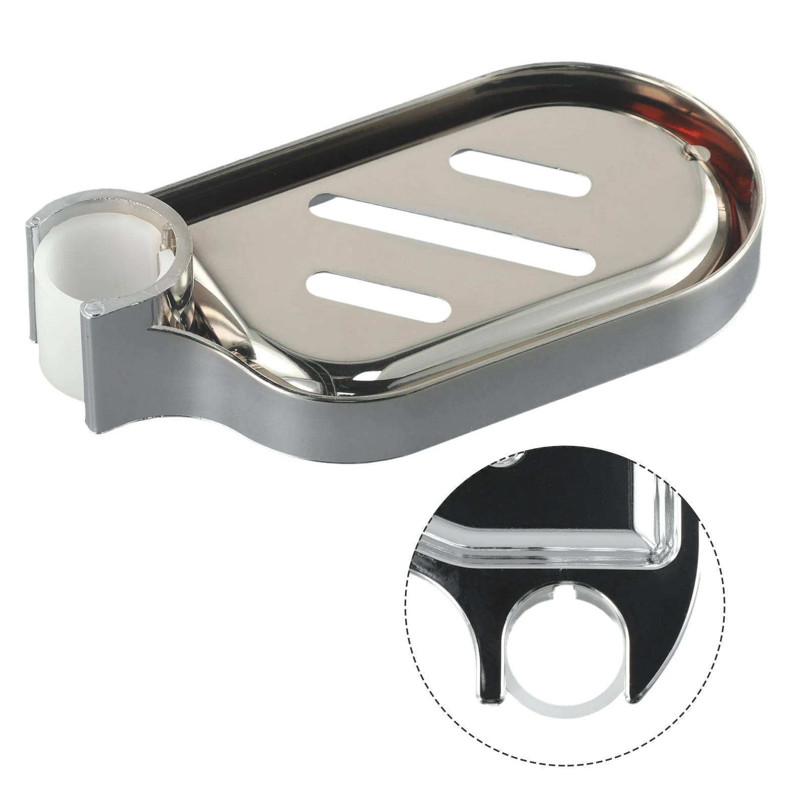 Wall Mounted Liftable Shower Soap Tray With Hollow Drain Design ABS Silver Chrome For Bathroom Rod Installation 17x8.5cm