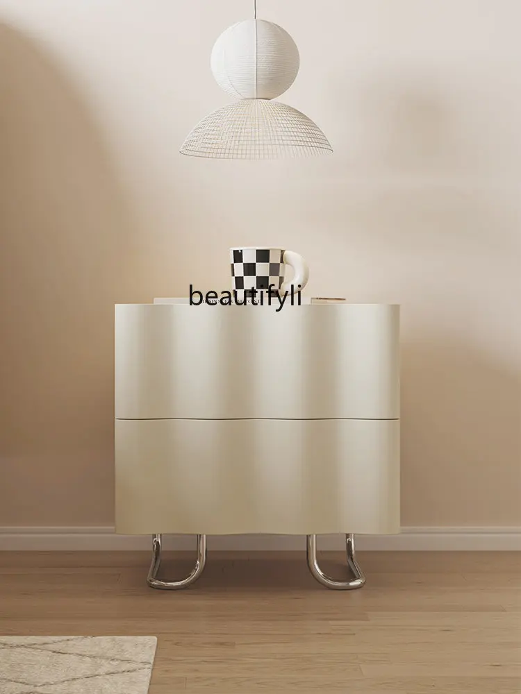 zq French Cream Bedside Table Simple Storage Box Simple Multifunctional Wave Bedside Table