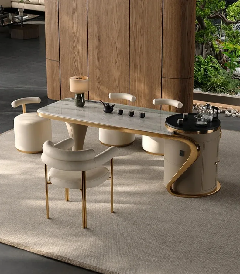 Natural luxury stone tea table Light luxury villa tea table Drinking tea Office integrated multi-functional designer