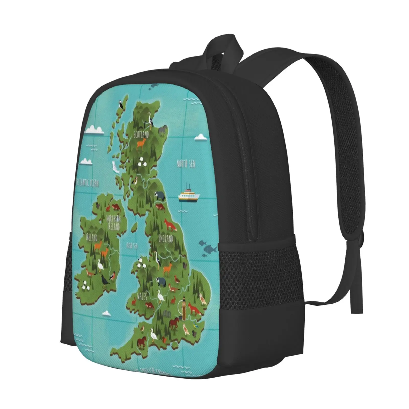 British Isles Hot Sale Schoolbag Backpack Fashion Bags Uk England Britain Ireland Birtish Scotland Wales Map Nature Wildlife