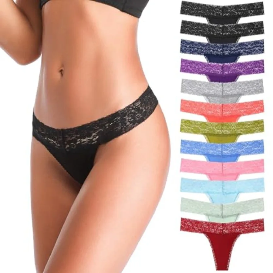 

ANNYISON Women's Thongs, T Back Low Waist See Through Panties Cotton Seamless Lace Thongs for Women