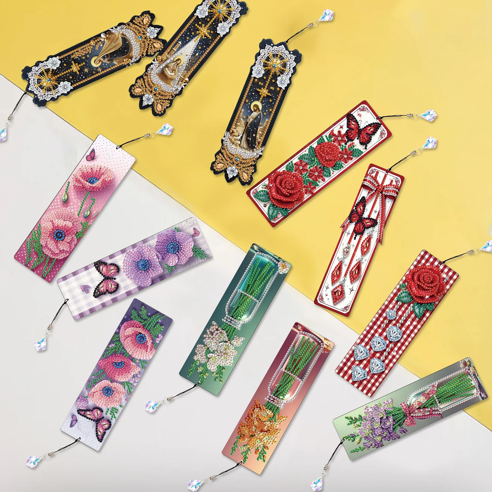 3 قطع من مجموعات الإشارات المرجعية للرسم الفني الماسي، إشارة مرجعية فنية ماسية على شكل خاص على شكل زهرة وحيوانات مع قلادة ماسية للهدايا الحرفية #6