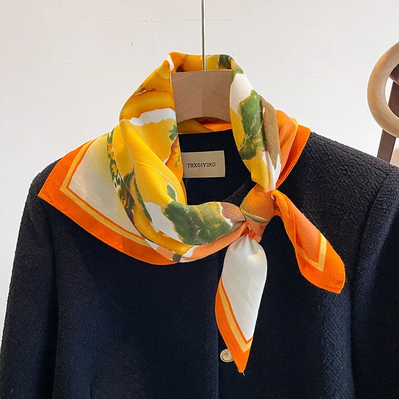Oranje Paisley Hoofddoek 70x70cm Katoen Linnen Vierkante Sjaal voor Vrouwen Lichtgewicht Haar Bandana Shirt Match - afbeelding 1
