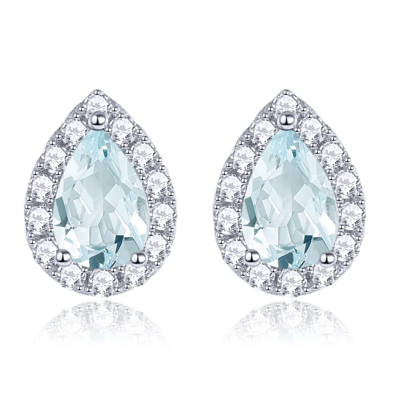 

Серьги-гвоздики из цельного стерлингового серебра 925 пробы с натуральным аквамарином, элегантный изысканный подарок на день рождения или годовщину, светло-голубой драгоценный камень