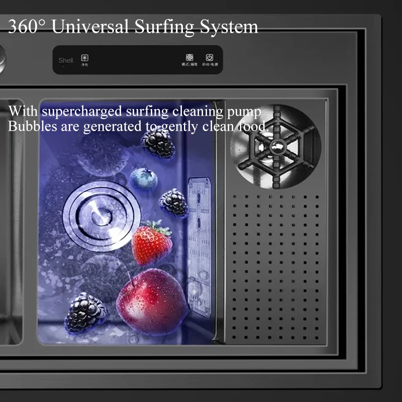 Ultrasonic Purification Multifunction Black Nano 304 Stainless Steel Kitchen Sink for Food Vegetable Washing