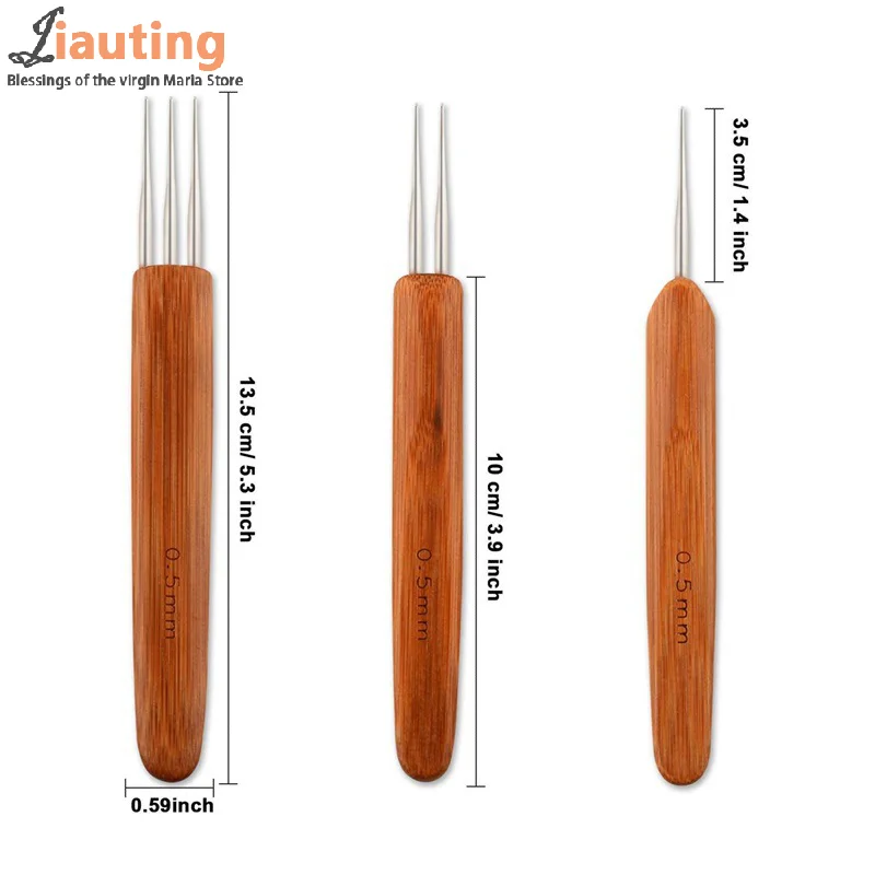 

3 шт. 0,5/0,75 мм деревянные иглы для вязания крючком для волос, дреды, косы, крючок для вязания крючком, одинарные/двойные/трехголовые иглы для вязания волос