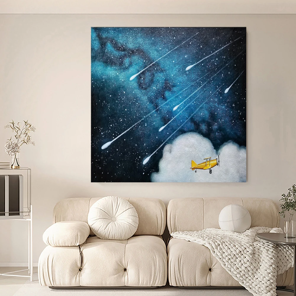 

Hand Painted Oil Painting Starry Night Painting Starry sky abstract Painting Large Cloud Painting Modern living room painting