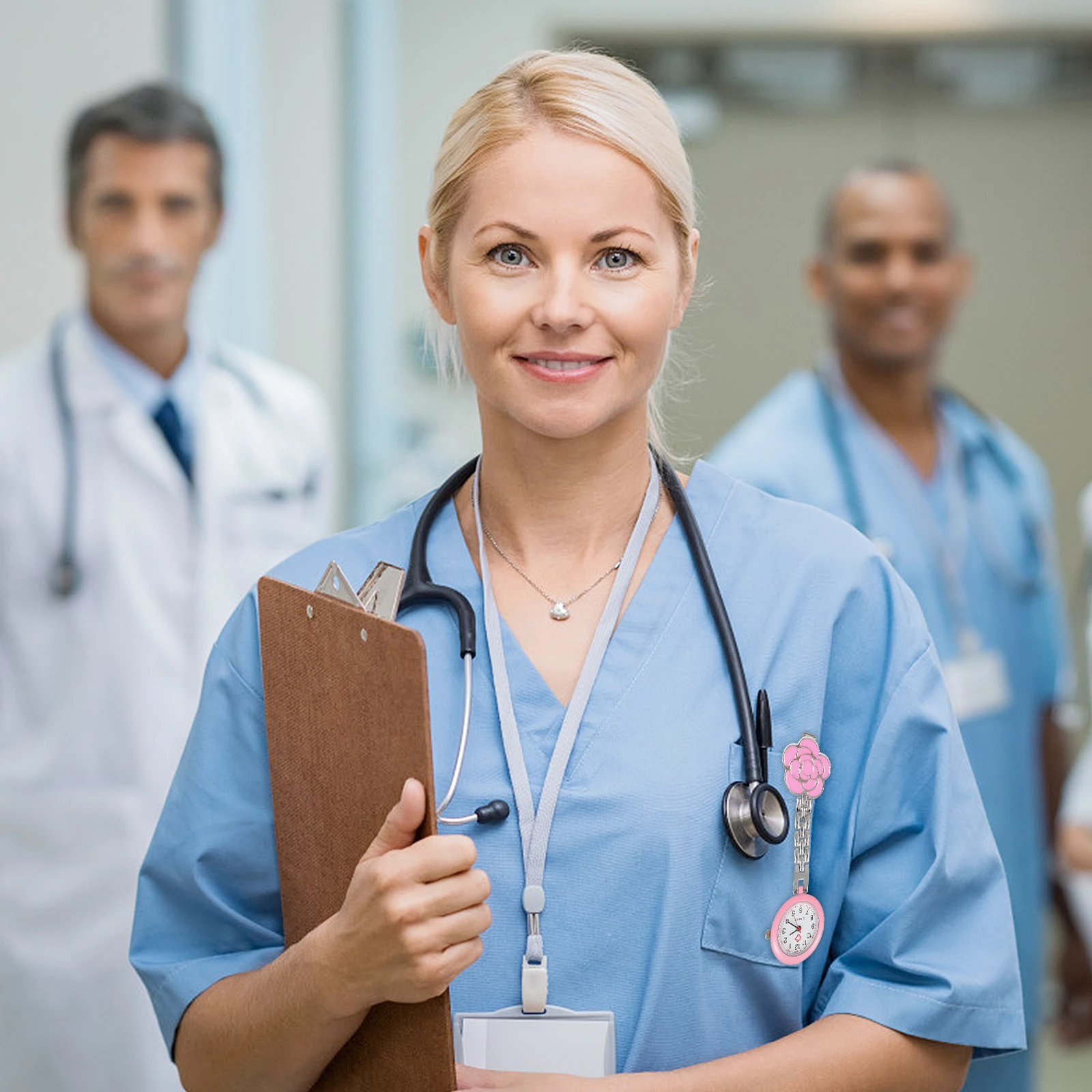 Accessori infermieristici Fiori Orologio da petto da infermiera Orologio da donna rosa con clip da bavero Orologio da tasca con movimento al quarzo appeso