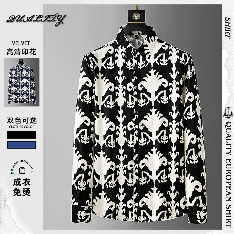 

Men Clothing 2024 Brand Retro Printed Men's Shirt Fashion Loose Casual Business Shirts Comfortable Social Banquet Retro Blouse