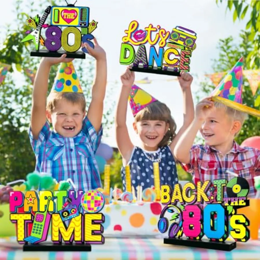 80s زينة الحفلات 4 قطعة 80s الجدول المركزية 1980s الهيب هوب حفلة الجدول تفضل الرجعية 80 الجدول القبعات العالية المركزية ل 80