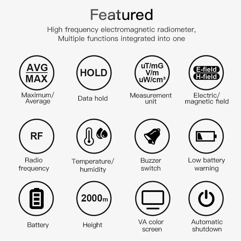 EMF02R EMF Meter Electromagnetic Field Radiation Detector 30Mhz~8GHz High Frequency Radiometer Tester Radio Frequency Warn Meter