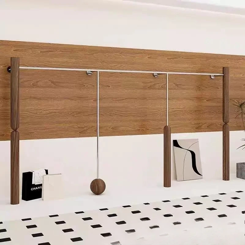 Clothing store display rack wall stainless steel hanger walnut wood grain retro shelf women's clothing floor display