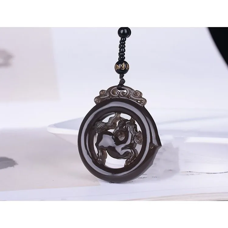 Natural Hetian Jade Smoke Purple Jade Hollow Zodiac Horse for Men and Women To Success Pendant