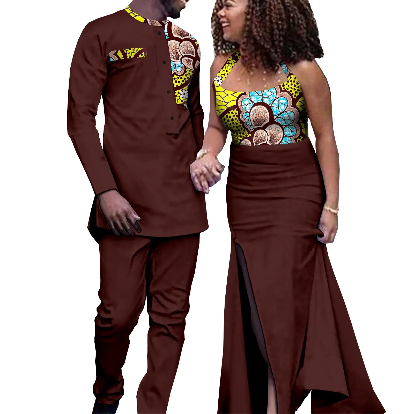 Vêtements Africains pour Couples, Robes sulfSexy, Tenues Assorties pour Hommes, Ensembles Haut et Pantalon, Bazin Riche, ix, Éducatif, Y21C034