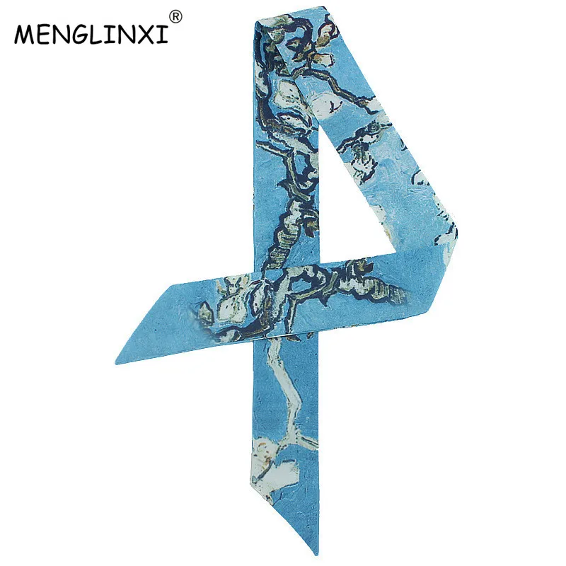 New Van Gogh Oil Painting Scarf 2024 New Print Small Silk Scarf Womens Bag Ribbons Female Head Scarf Fashion Long Scarves C36