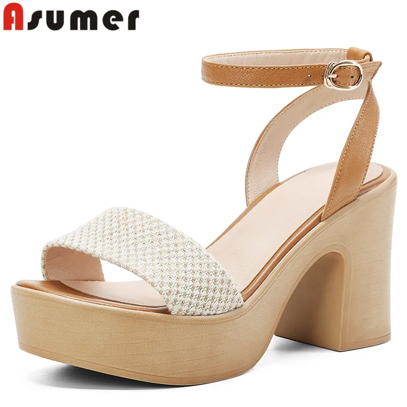 

ASUMER 2024 New Synthetic Summer Buckle Sandals Classics Simple Ladies Platform Shoes Women Thick High Heels Dress Sandals