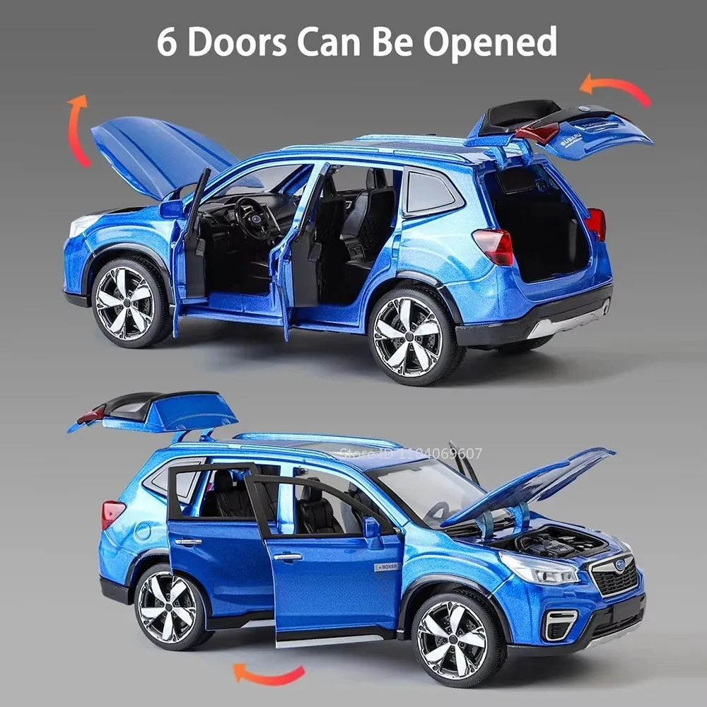 SUBARU-Forester carro modelo brinquedo para crianças, 1:30, metal fundido, pneu de borracha, veículo off-road, puxar para trás, luz sonora, presentes de aniversário