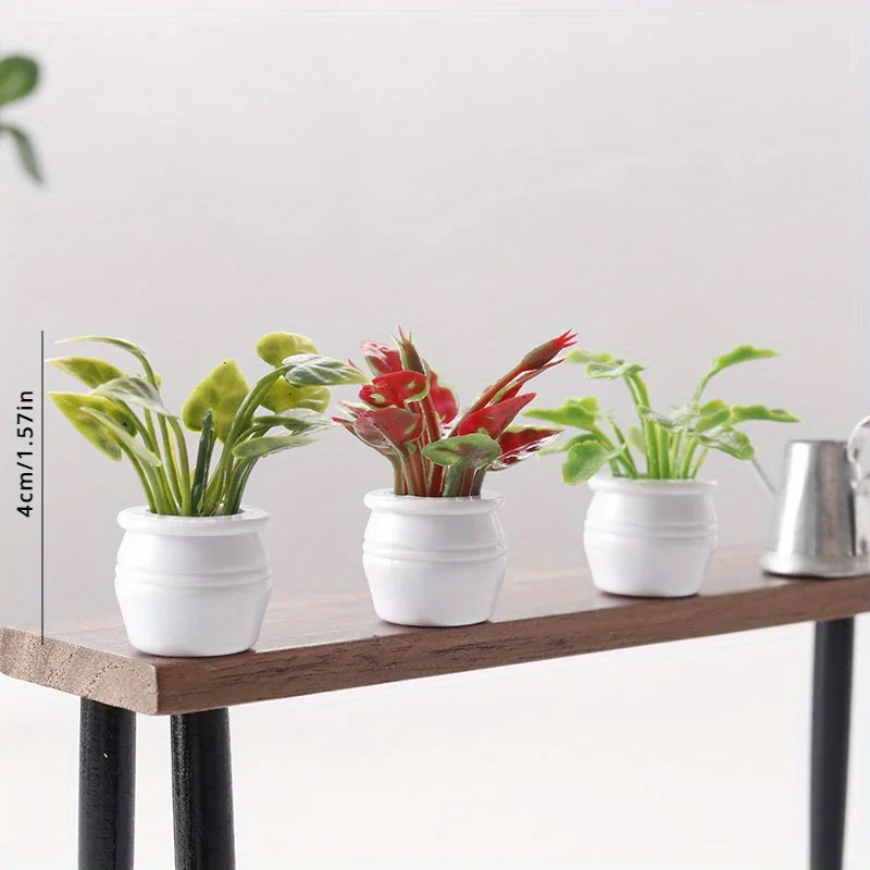 3pcs/set Mini Miniature Potted Plant, Model Fake Greenery Ornament Tiny Bonsai Model Garden Plants Floral Decor Bonsai