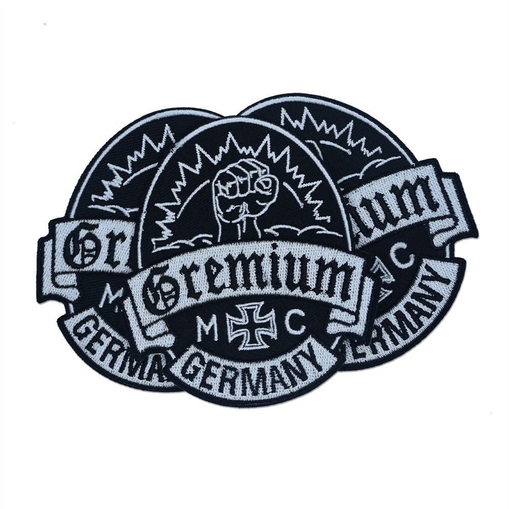 Hot Sale 10pcs A Lot For Gremium Germany Embroidered Iron On Patch Heavy Metal Punk Motorcycle Embroidery Cloth Patches