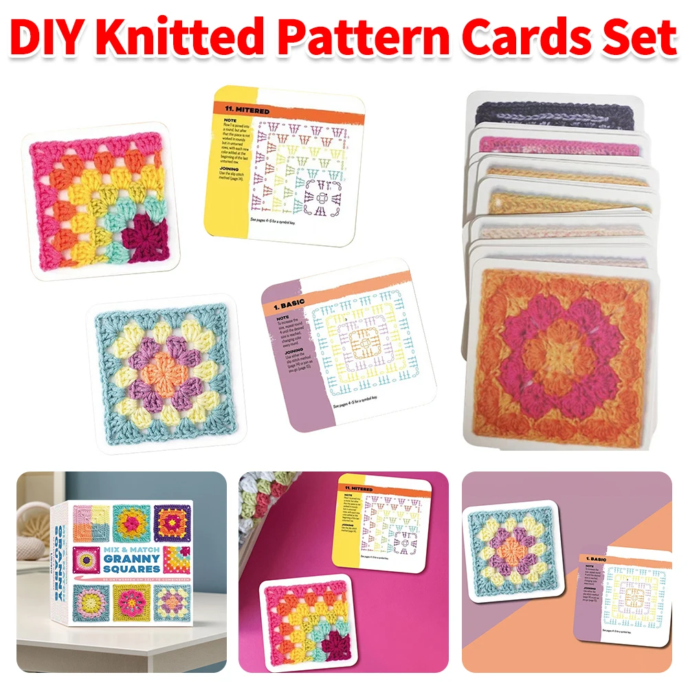 50 مزيج ومطابقات تصاميم بطاقة الكروشيه DIY محبوك نمط بطاقات مجموعة الكروشيه الجدة مربع سطح السفينة للبالغين المبتدئين DIY الحياكة #1