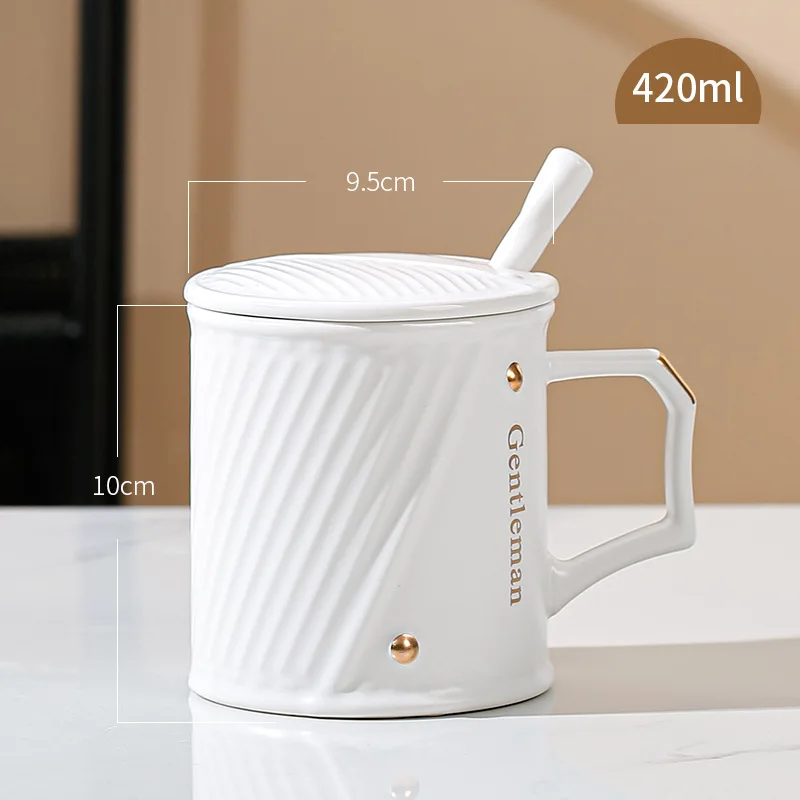 

Personalized Simple Embossed Twill Office Water Cup with Lid and Spoon, Household Mug, Large Capacity Mugs, Coffee Cups