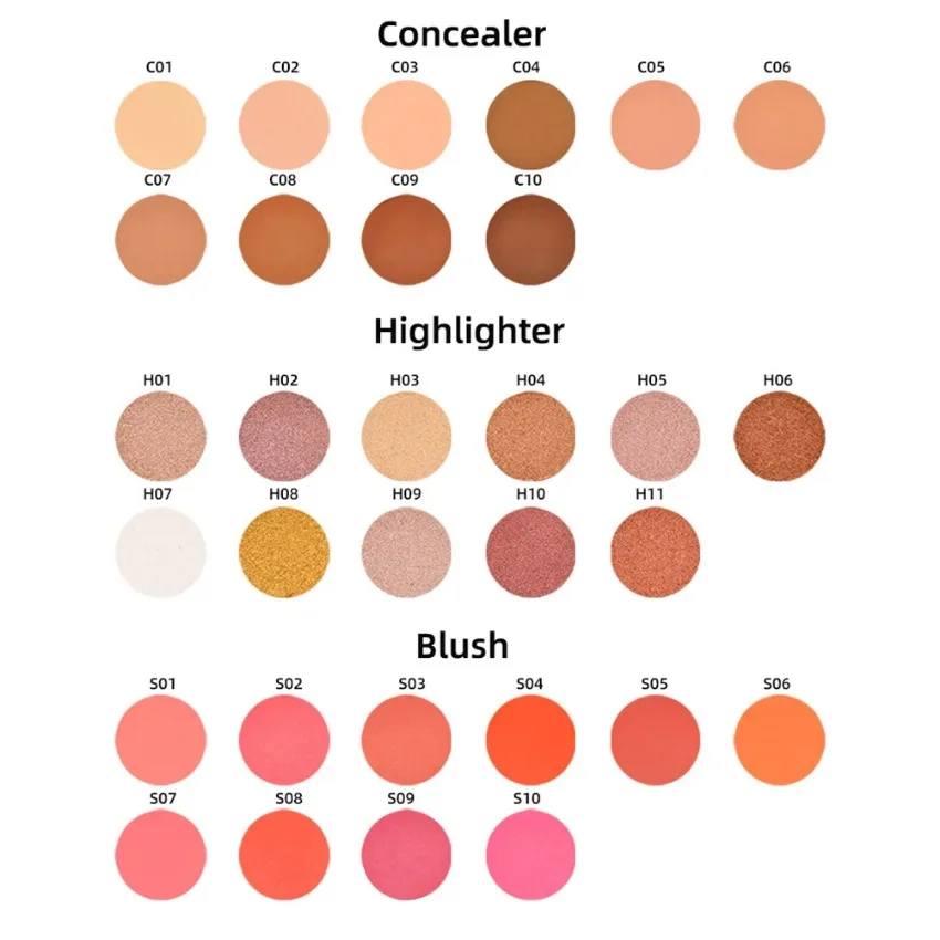 Palette surligneur/blush/correcteur personnalisée, couleur unique, scintillante et brillante, facile à colorer, longue durée, maquillage pour le visage, en vrac